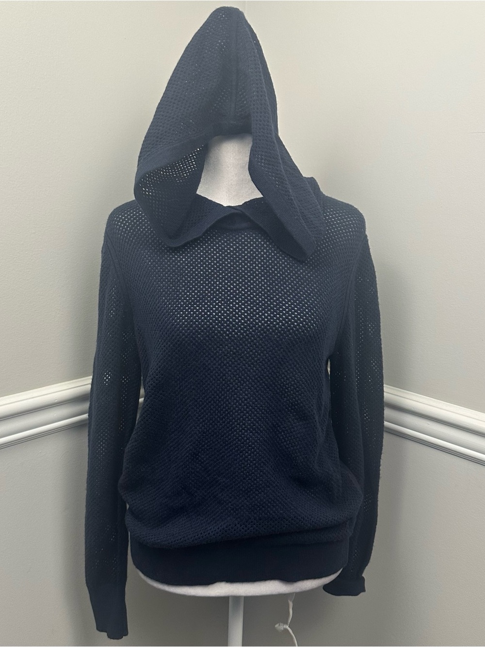 Banana Republic Navy Open-Knit Hooded Pullover Sweater S NWTS